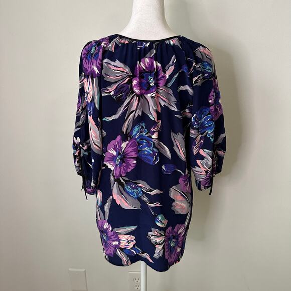 Yumi Kim navy blue floral silk 3/4 sleeve top size XS - Picture 4 of 13